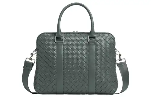 Bottega Veneta Cow Leather With Fabric Briefcase, Handbag, Shoulder Bag, Crossbody Bag Small Men's Slate