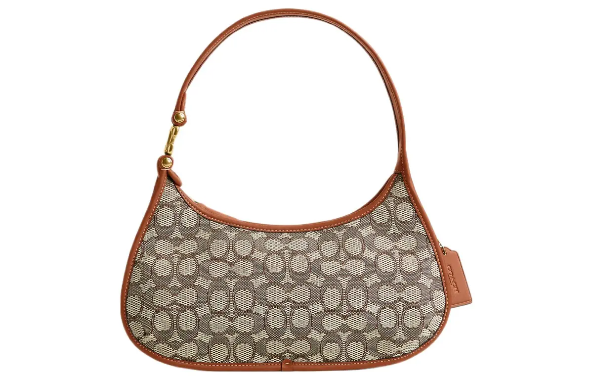 COACH Eve Jacquard Leather Shoulder Bag, Handbag, Shoulder Bag Large Women's Brown