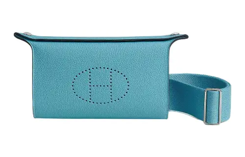 HERMES Videpoches Silver Tone Buckle Togo Calfskin Silver Metal Hardware Men's Northern Blue