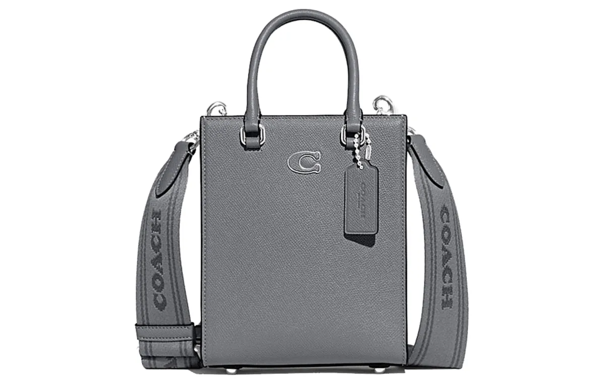 COACH Cow Leather Tote Bag, Shopping Bag, Handbag Small Women's Gray