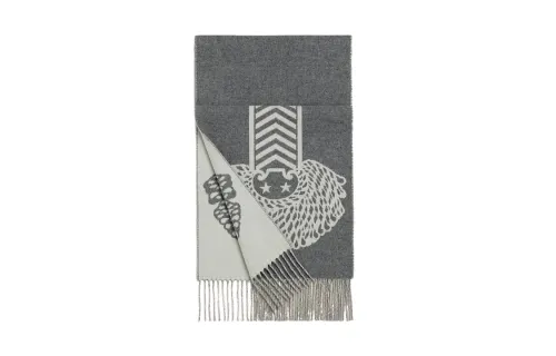 HERMES Casaque Knit Scarves Unisex Gray