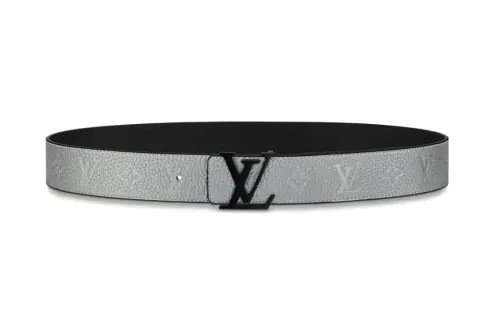 LOUIS VUITTON Initiales Cow Leather Belts Unisex Black/Gray Width 4cm
