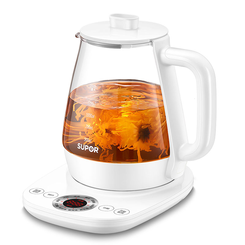 SUPOR Supor SW-15YT01 white filterless health kettle with chassis heating household fully automatic glass electric tea kettle thickened tea boiler multifunctional health kettle