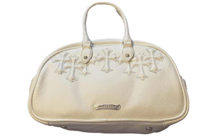 Chrome Hearts Leather Bowling Bag Handbag Small Women's Ecru