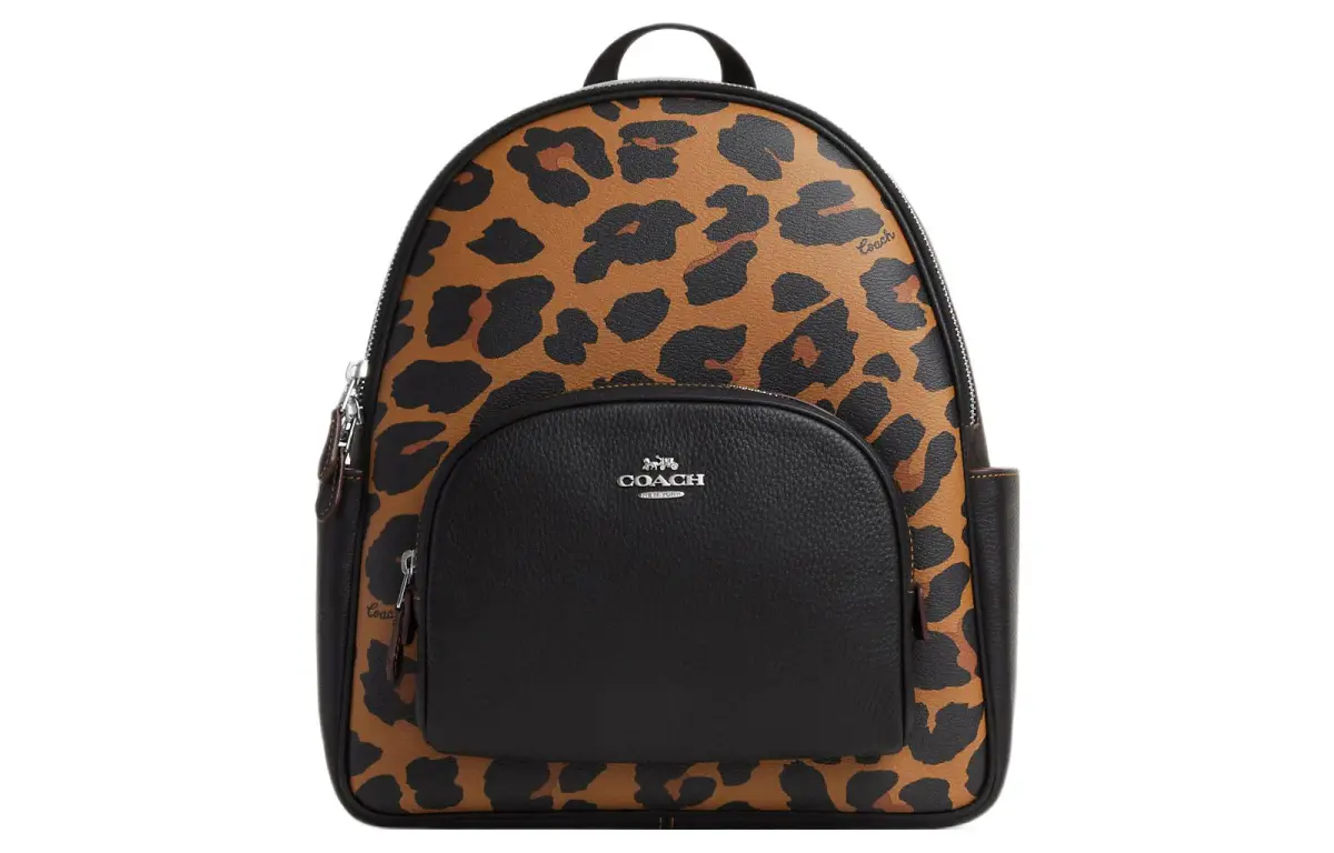 COACH Court Canvas With Pebbled Leather Backpack Large Women's Black & Yellow & Brown
