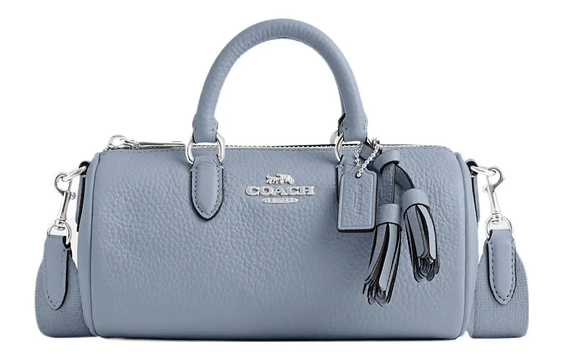 COACH Lacey Refined Pebbled Leather Boston Bag, Shoulder Bag, Crossbody Bag, Handbag Small Women's Gray Blue