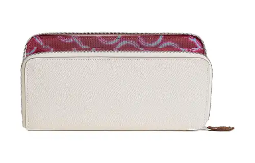 HERMES Silk'In Barenia Calfskin With Epsom Calfskin Wallet Women's White