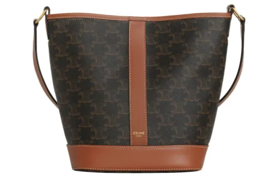 CELINE Triomphe Artificial Leather With Cow Leather Bucket Bag, Shoulder Bag, Crossbody Bag Small Women's Tawny
