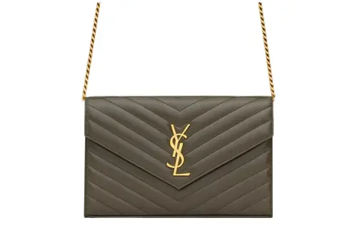 SAINT LAURENT Lambskin Wallet, Crossbody Bag, Shoulder Bag Women's Green