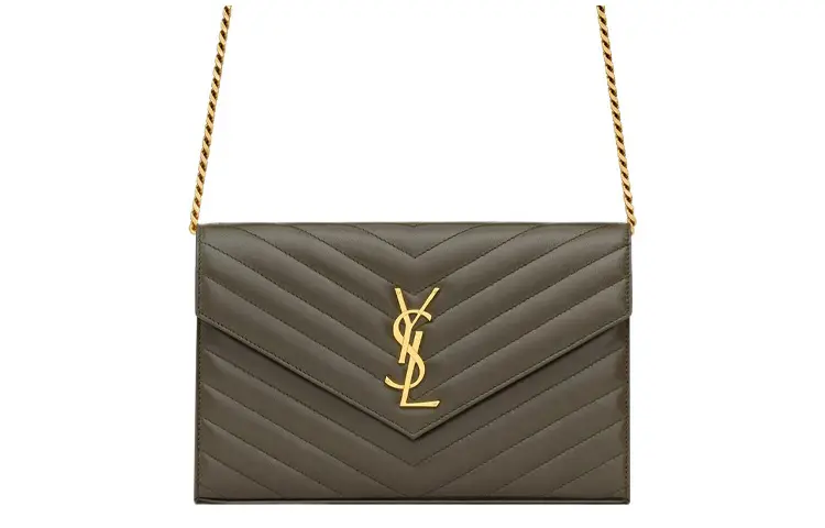 SAINT LAURENT Lambskin Wallet, Crossbody Bag, Shoulder Bag Women's Green