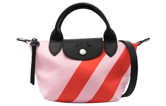 LONGCHAMP Le Pliage Cow Leather Trim Shoulder Bag, Crossbody Bag, Handbag Women's Pink & Red
