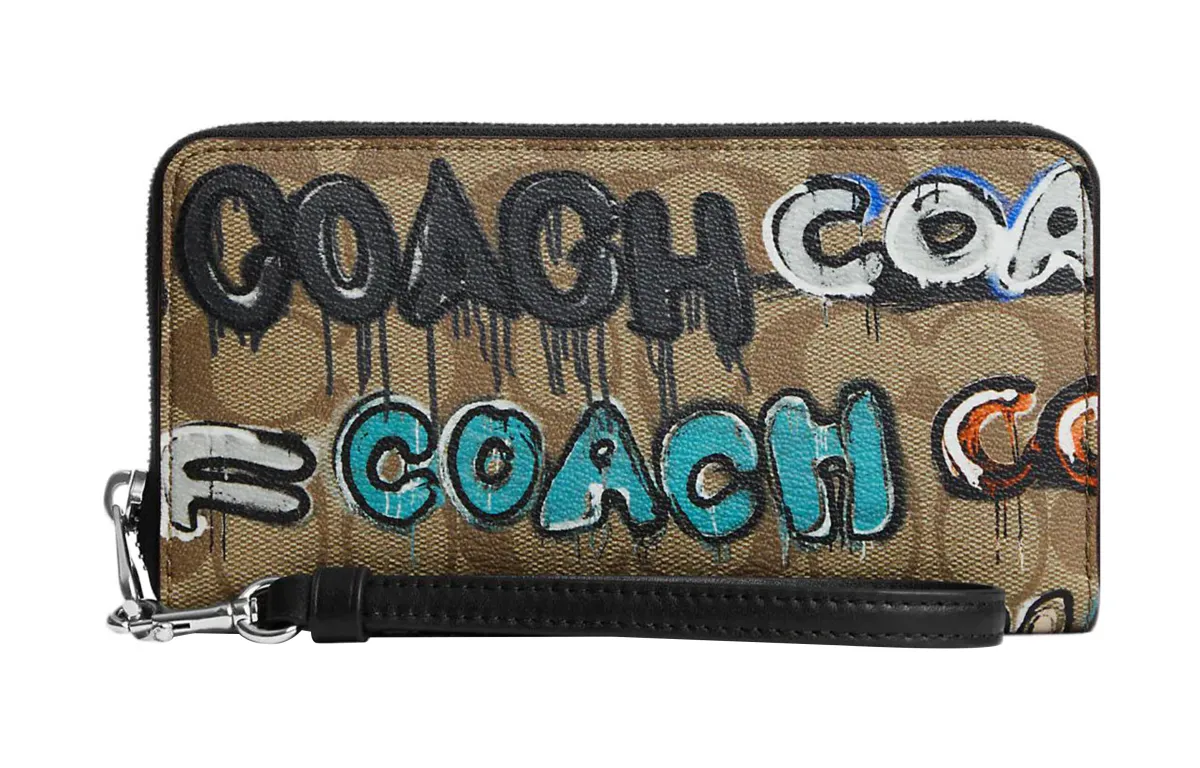 COACH Mint+Serf Zip Around Collaboration Canvas With Leather Wrist Bag Clutch Wallet Regular Women's Khaki