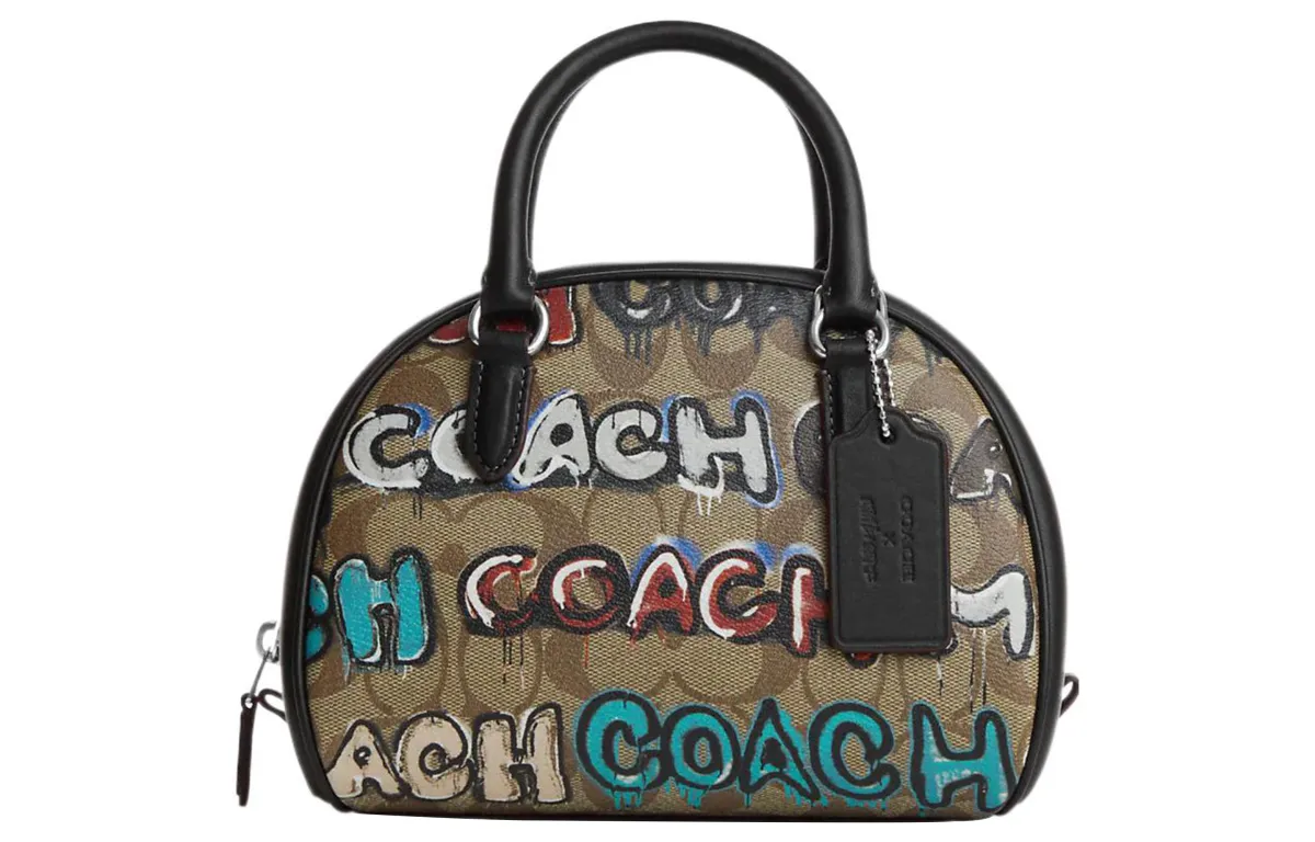 COACH Mint+Serf Sydney Collaboration Canvas With Leather Canvas Bag, Dome Bag, Handbag Small Women's Khaki
