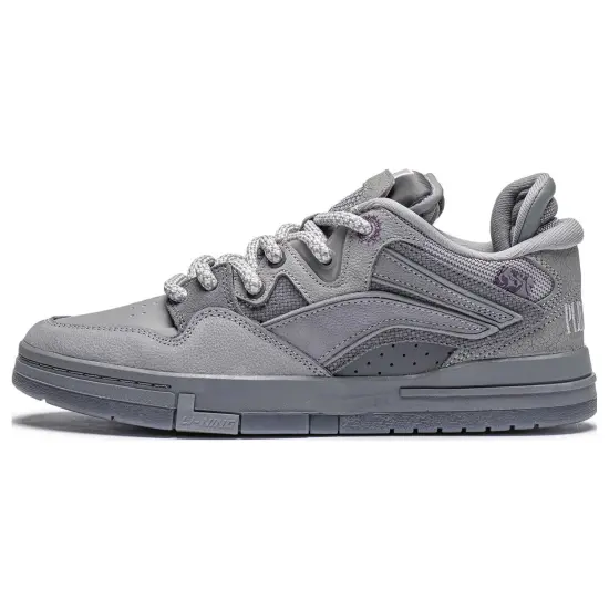 PLEASURES x LiNing Wave Slip Resistant Low Top Skateboard Shoes Men's Gray