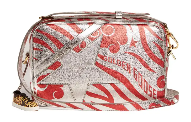 Golden Goose Sheepskin Camera Bag, Shoulder Bag, Crossbody Bag Women's Red & Silver