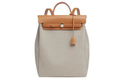 HERMES Herbag Zip Officier Canvas With Hunter Cow Leather Handbag, Backpack Unisex Beige/Brown
