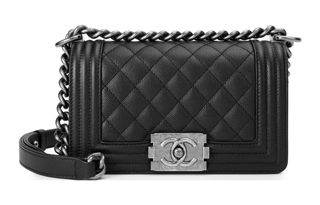 CHANEL Leboy Grain Cow Leather Material Vintage Silver Chain Handbag, Shoulder Bag, Crossbody Bag Small Women's Black