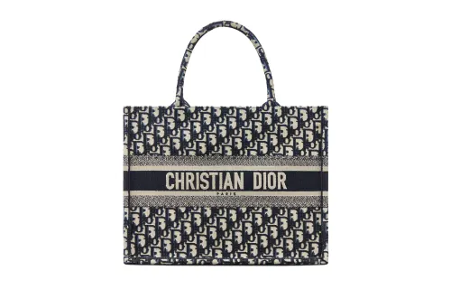 DIOR Medium DIOR Book Tote-Ecru And Blue DIOR Oblique Embroidery