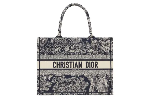 DIOR Medium DIOR Book Tote-Blue And Ecru Toile De Jouy Reverse Embroidery