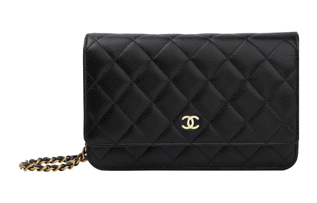 CHANEL Wallet On Chain Quilted Caviar Gold-tone Black