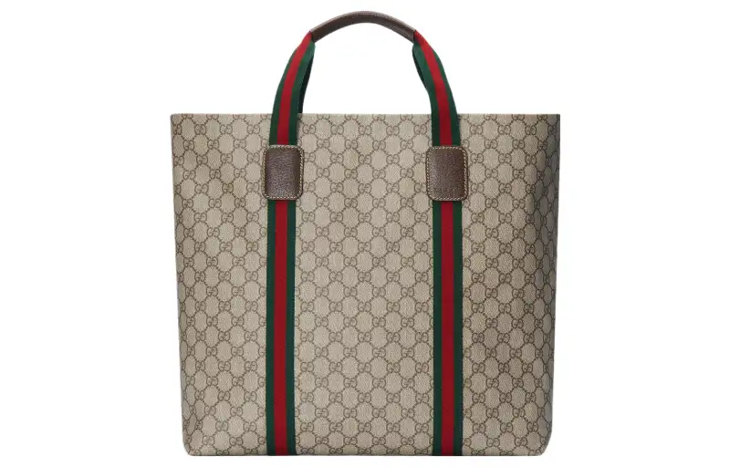 GUCCI Canvas Tote Bag, Shopping Bag, Handbag Medium Men's Beige & Ebony