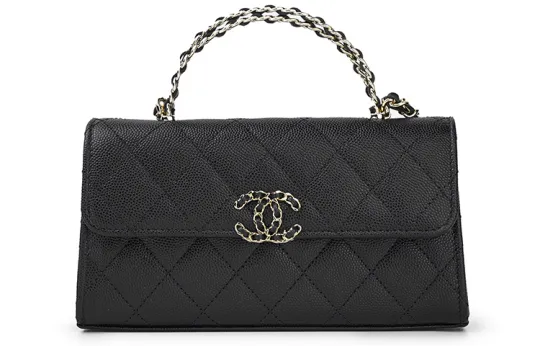 CHANEL Grain Cow Leather Material Gold Metal Flap Bag, Shoulder Bag, Crossbody Bag, Handbag Women's Black