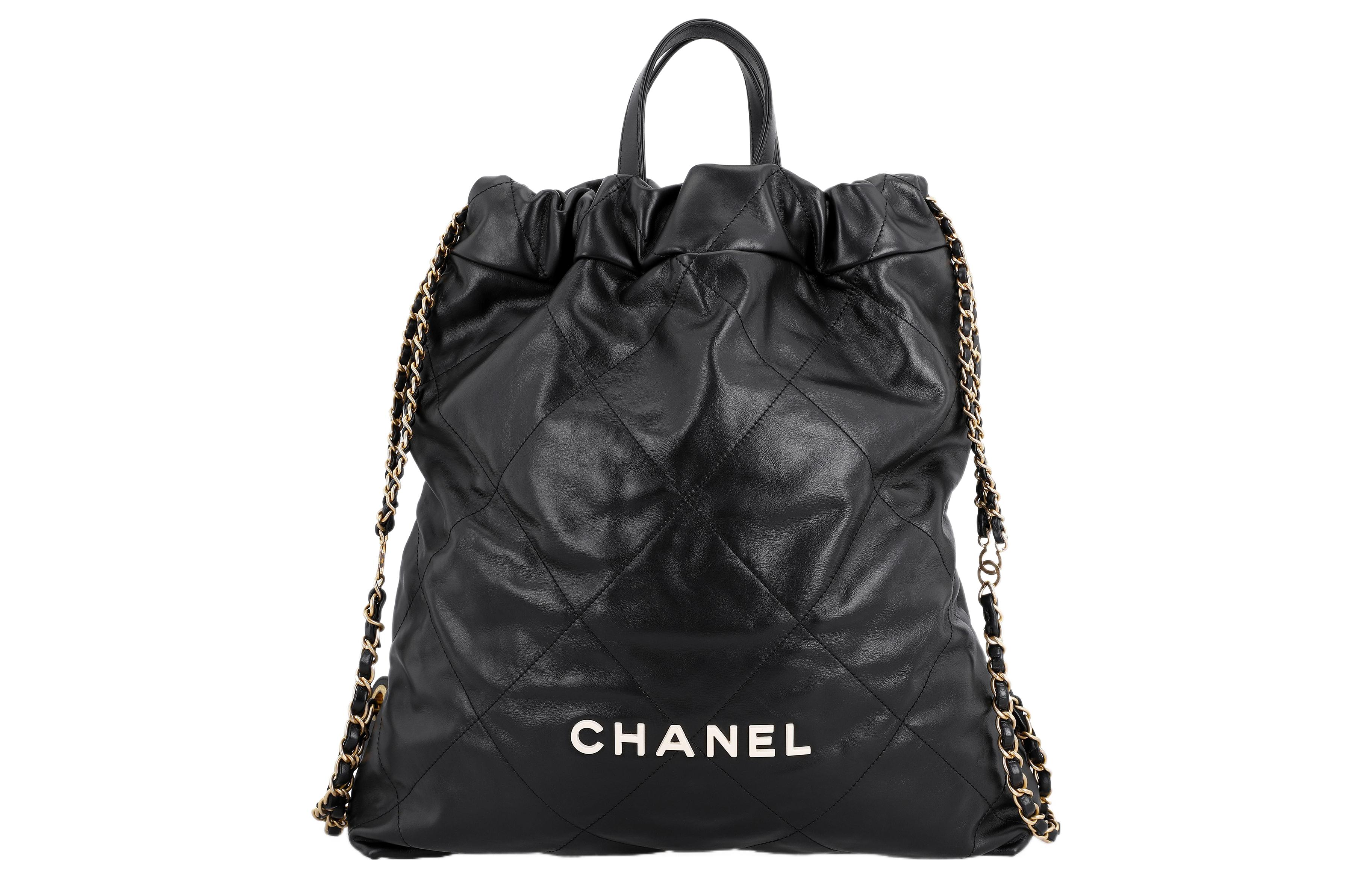 CHANEL 22SS Spring Summer 22Bag Shiny Cow Leather Handheld Backpack Large Women's Black White Text