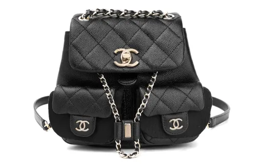 CHANEL Grain Embossed Cow Leather Backpack Women's Black