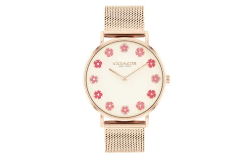 COACH Perry Collection Wrist Watches Quartz Movement Stainless Steel Strap 36mm Rose Gold Watch Dial Women's Watch
