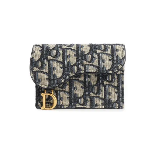 DIOR Small Saddle Flap Card Holder-Blue DIOR Oblique Jacquard