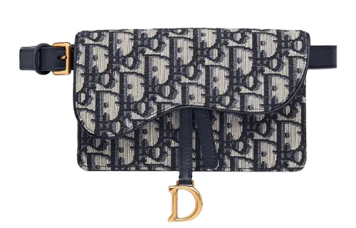 DIOR Saddle Embroidery Saddle Bag One Shoulder Crossbody Fanny Pack Women's Denim Blue