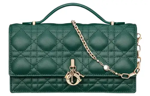 DIOR Wicker Pattern Sheepskin Shoulder Bag, Crossbody Bag, Handbag Mini Women's Pine Green
