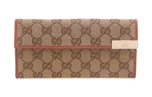 GUCCI Fabric With Leather Clutch Wallet Women's Beige Yellow