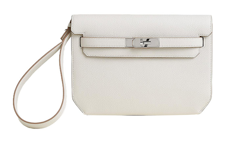 HERMES Kelly Depeches Togo Calfskin Clutch Men's M4 Gris Pale Cream Gray