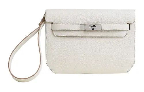 HERMES Kelly Depeches Togo Calfskin Clutch Men's M4 Gris Pale Cream Gray
