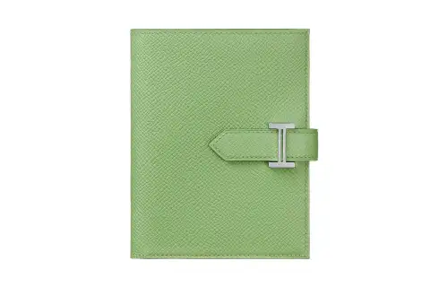 HERMES Bearn Silver Tone Buckle Epsom Leather Short Wallet Women's 3I Vert Criquet Avocado Green