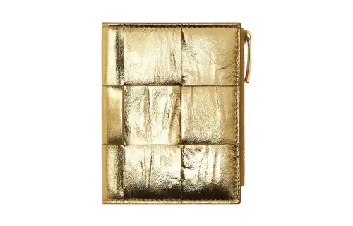 Bottega Veneta CASSETTE Sheepskin Wallet Small Women's Gold