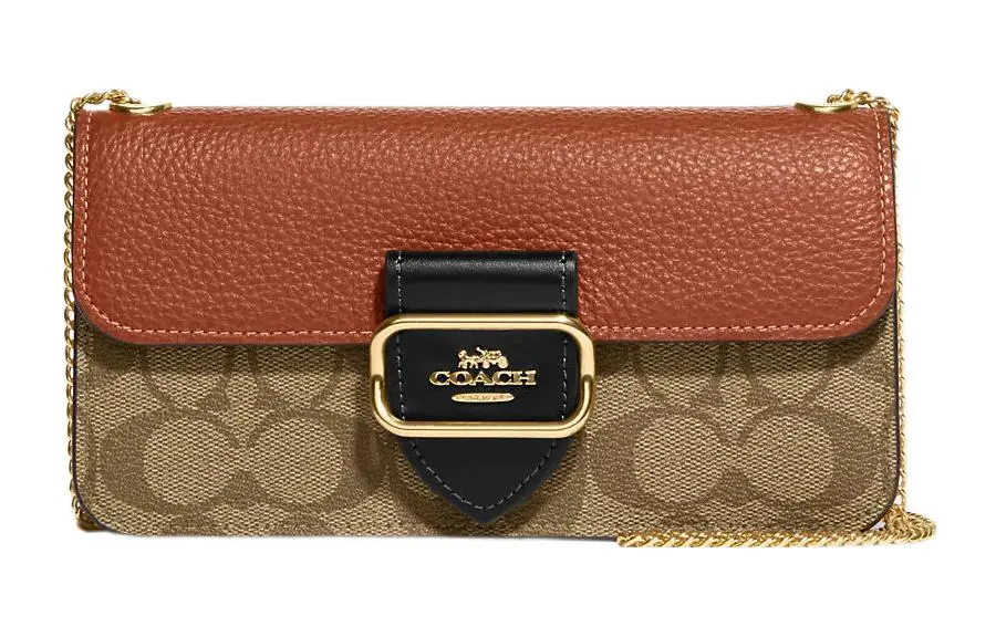 COACH Morgan Cow Leather Small Square Bag, Handheld Shoulder Bag, Crossbody Bag Small Women's Khaki & Brown