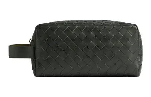 Bottega Veneta Cow Leather Clutch Travel Bag Men's Dark Green/Mud