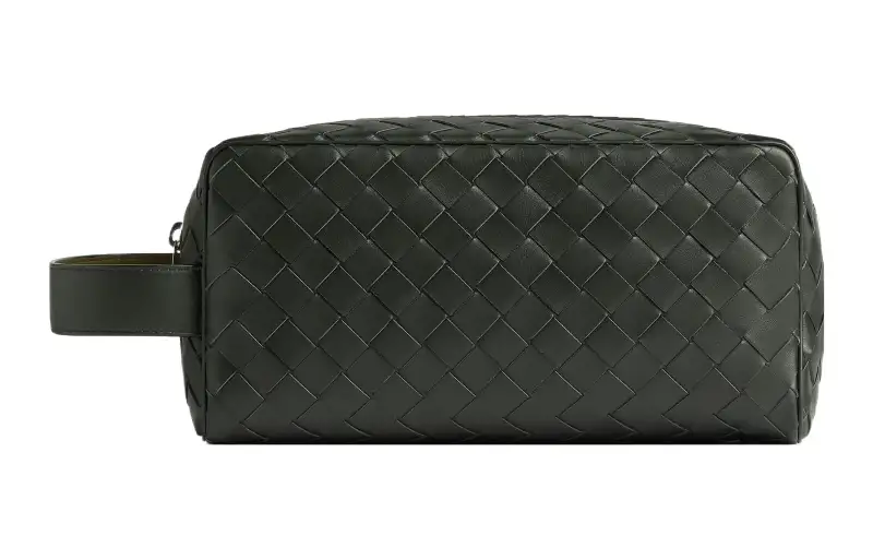 Bottega Veneta Cow Leather Clutch Travel Bag Men's Dark Green/Mud