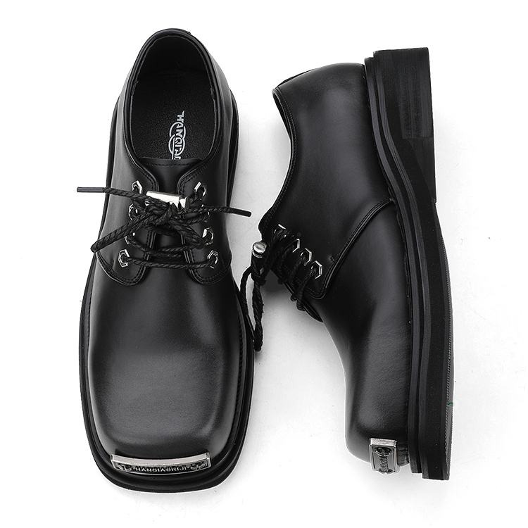 HANQIAORIJI Future Collection Cow Split Leather Casual Leather Shoes, Derby Shoes Men's Black