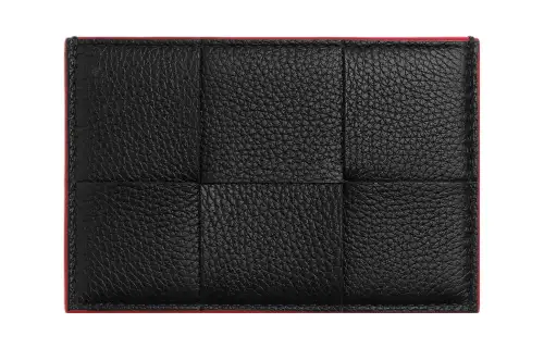 Bottega Veneta CASSETTE Cow Leather Card Holder Men's Black/Red