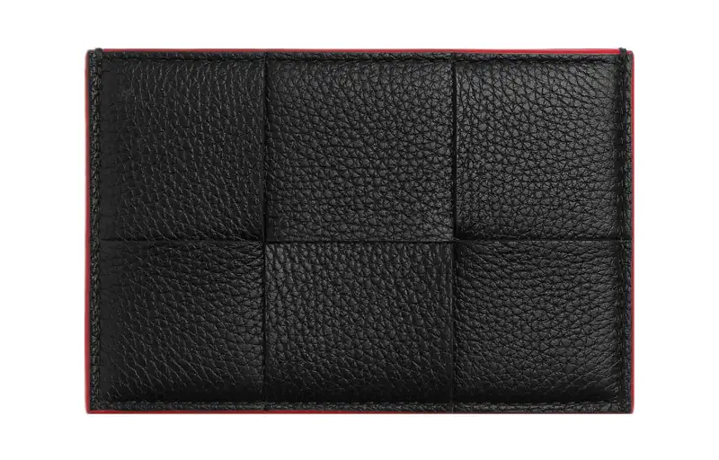 Bottega Veneta CASSETTE Cow Leather Card Holder Men's Black/Red