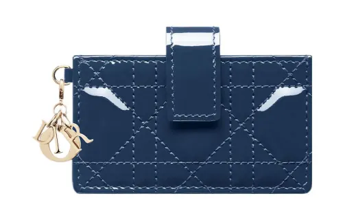 DIOR Lady Dior Patent Leather, Cow Leather Card Holder Card Holder Regular Women's Deep Sea Blue