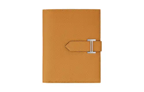 HERMES Calvi Silver Tone Buckle Evercolor Calfskin Card Holder, Wallet Women's 2S Sesame