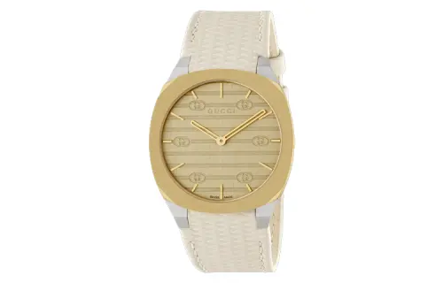 GUCCI Wrist Watches Quartz Movement Leather Strap 34mm Gold Dial Women's Watch 30m Water Resistant