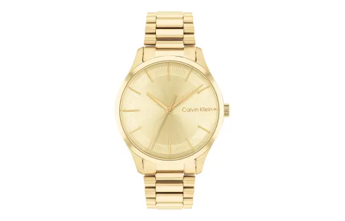 CALVIN KLEIN Iconic Collection Wrist Watches Quartz Movement Gold Plated Steel Strap 35mm Gold Dial Women's Watch