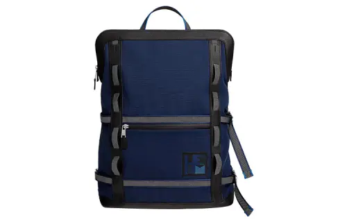 HERMES Off Piste Canvas With Regate Taurillon Leather Ski Bag Backpack Unisex Blue Black