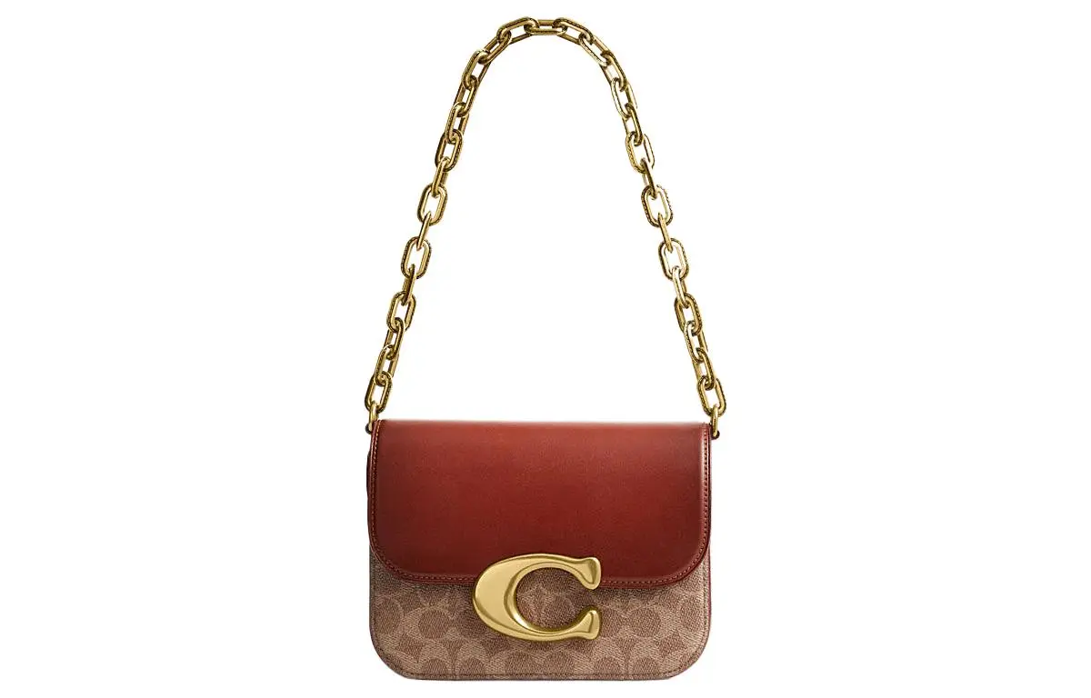 COACH IDOL Artificial Leather With Leather Messenger Bag, Crossbody Bag, Shoulder Bag Small Women's Brown & Red