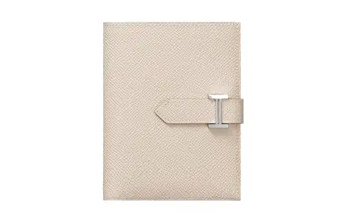 HERMES Bearn Silver Tone Buckle Epsom Leather Short Wallet Women's 10 Craie Milkshake White